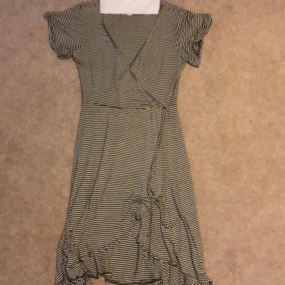 Black and white striped wrap dress